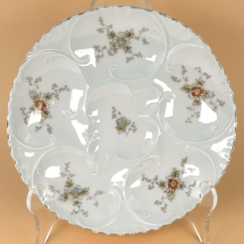 Haviland Limoges Antique 5 Well Oyster Plate Floral Gold 8 1/4" France